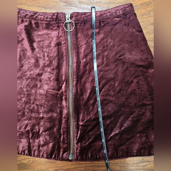 Free People One & Only Fit and Flare Burgundy Velvet Mini Skirt - Picture 5 of 9